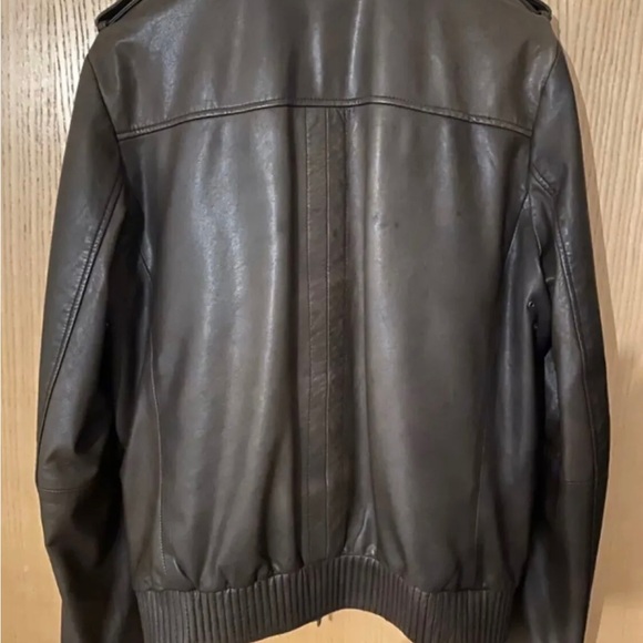 AllSaints Leather ‘Jack’ Bomber Jacket UK Size Large Brown Autumn Winter - Picture 10 of 11